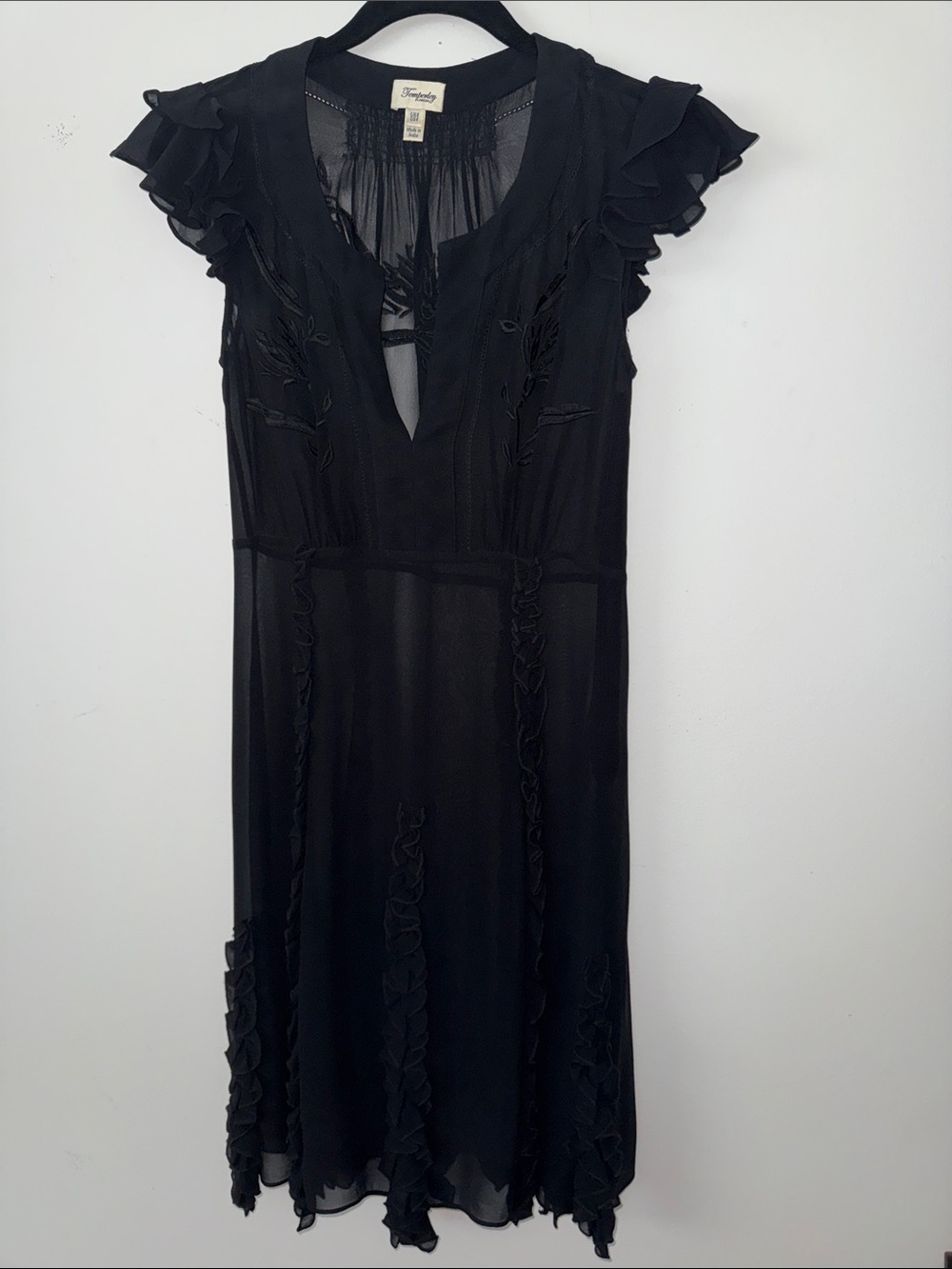 Temperley London Silk Black Ruffle-Trim Midi Dress